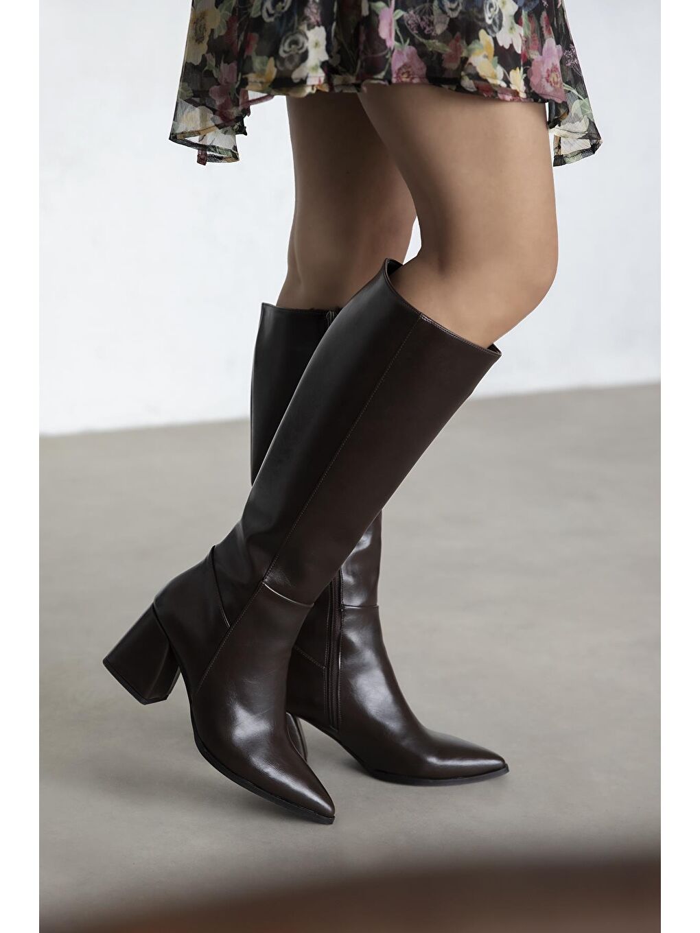 Kahverengi Kamilla Kadın Kırışık Deri Çizme Kahve-1