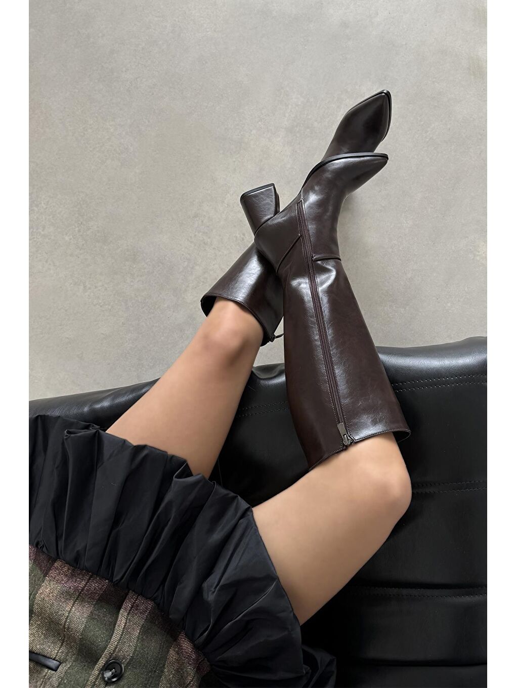 Kahverengi Kamilla Kadın Kırışık Deri Çizme Kahve-2