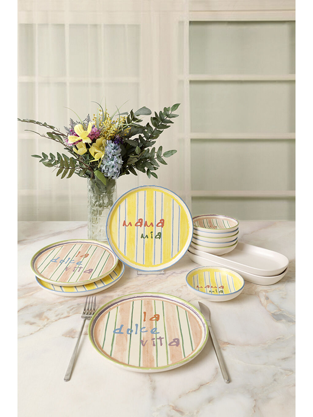 Karışık Mama Mia & La Dolce Vita Kahvaltı Takımı 12 Parça 4 kişilik-5