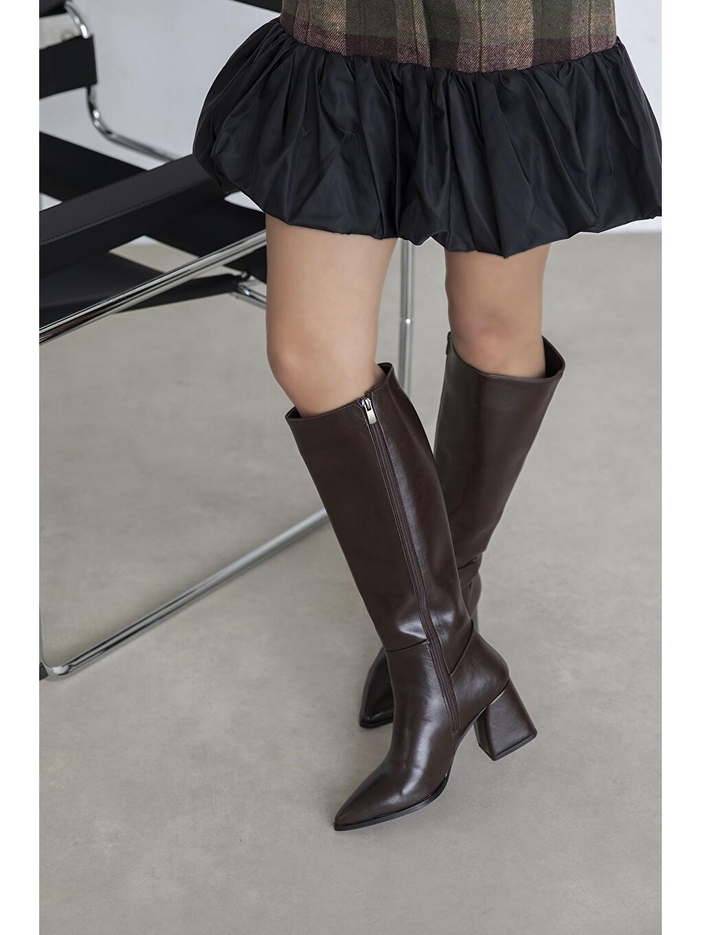 Kahverengi Kamilla Kadın Kırışık Deri Çizme Kahve-4