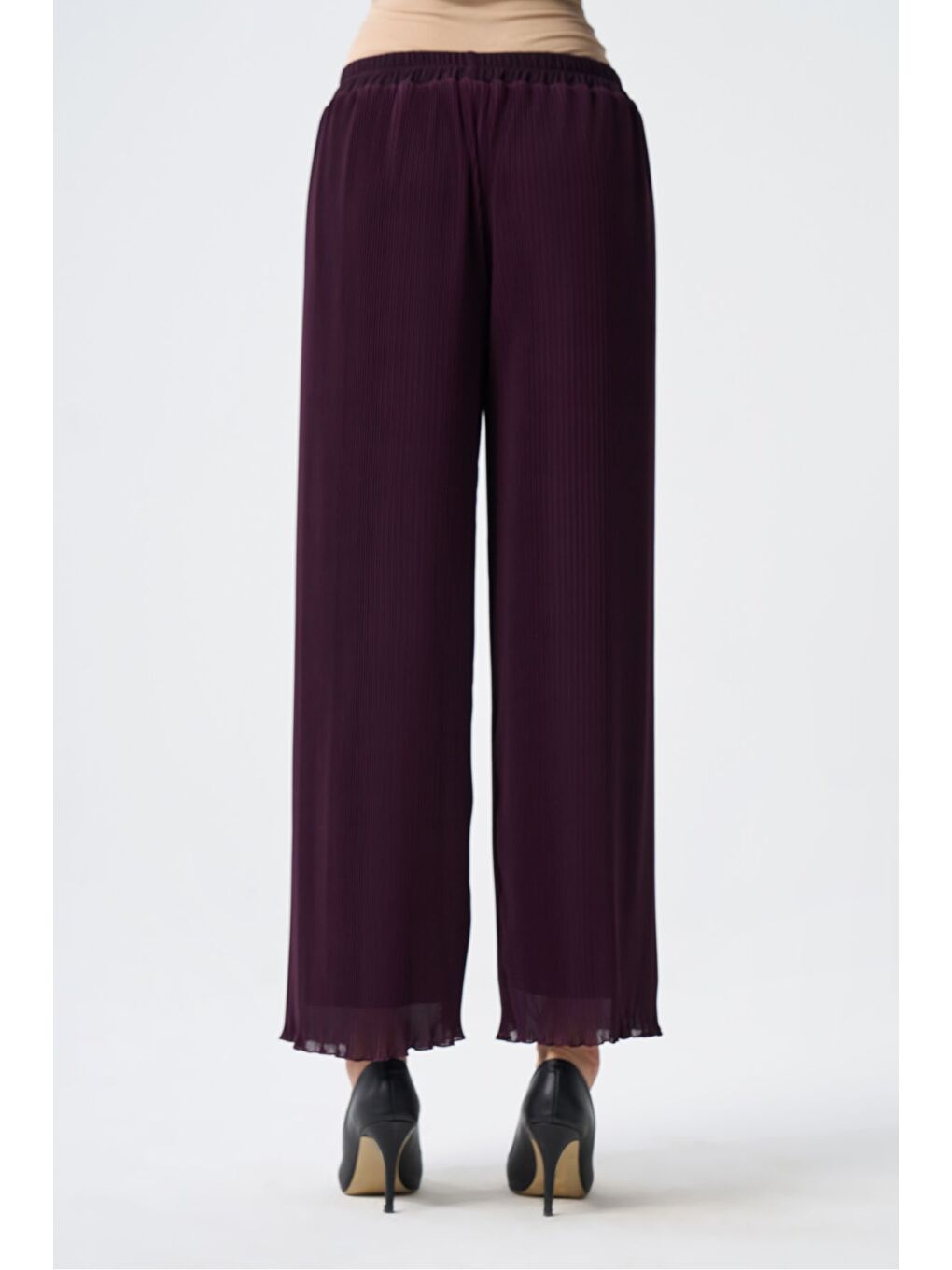Sandy Şifon Pliseli Mürdüm Pantolon-2
