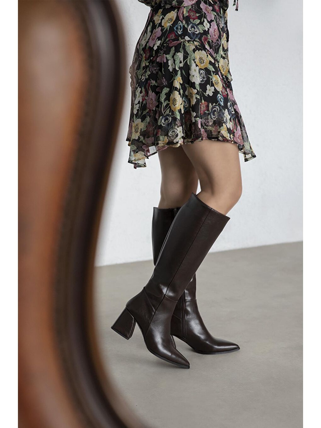 Kahverengi Kamilla Kadın Kırışık Deri Çizme Kahve-5