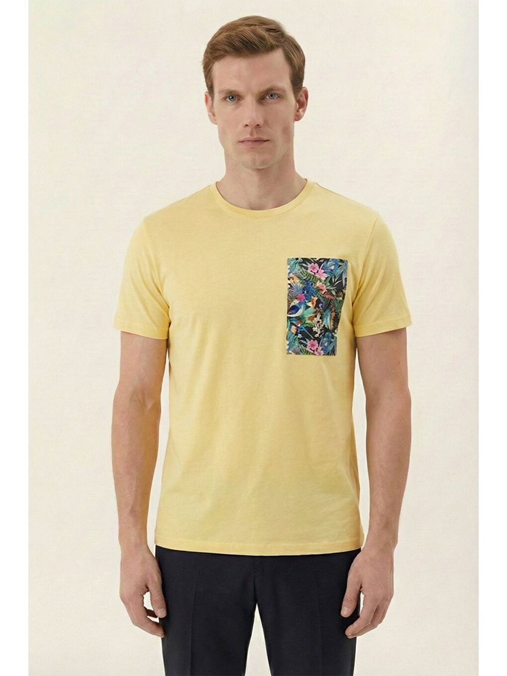 Giotelli Sarı Slim Fit Pamuk Karışımlı Bisiklet Yaka Erkek Tişört