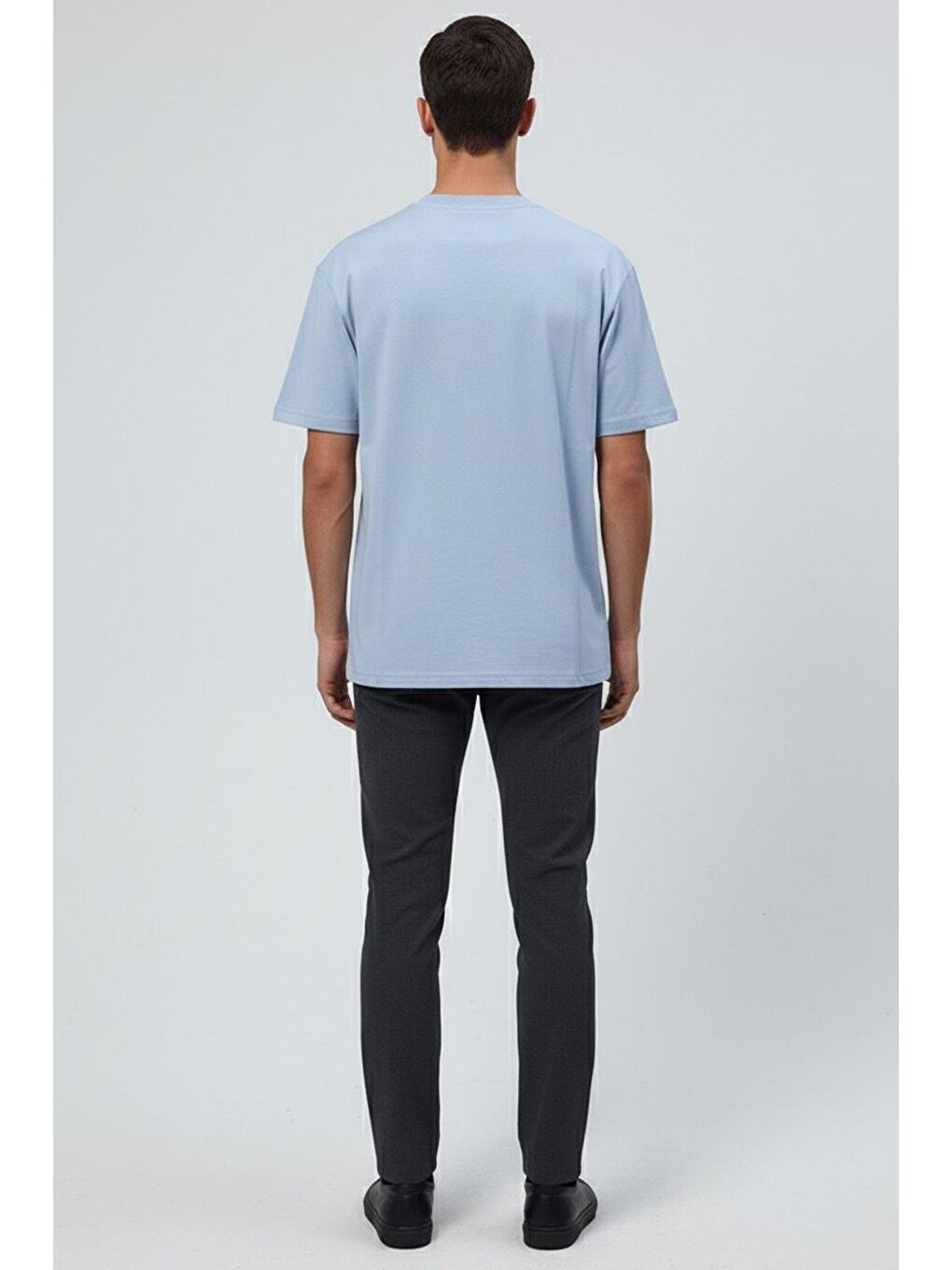 Giotelli Açık Mavi Oversize Fit %100 Pamuk Bisiklet Yaka Erkek Tişört-2