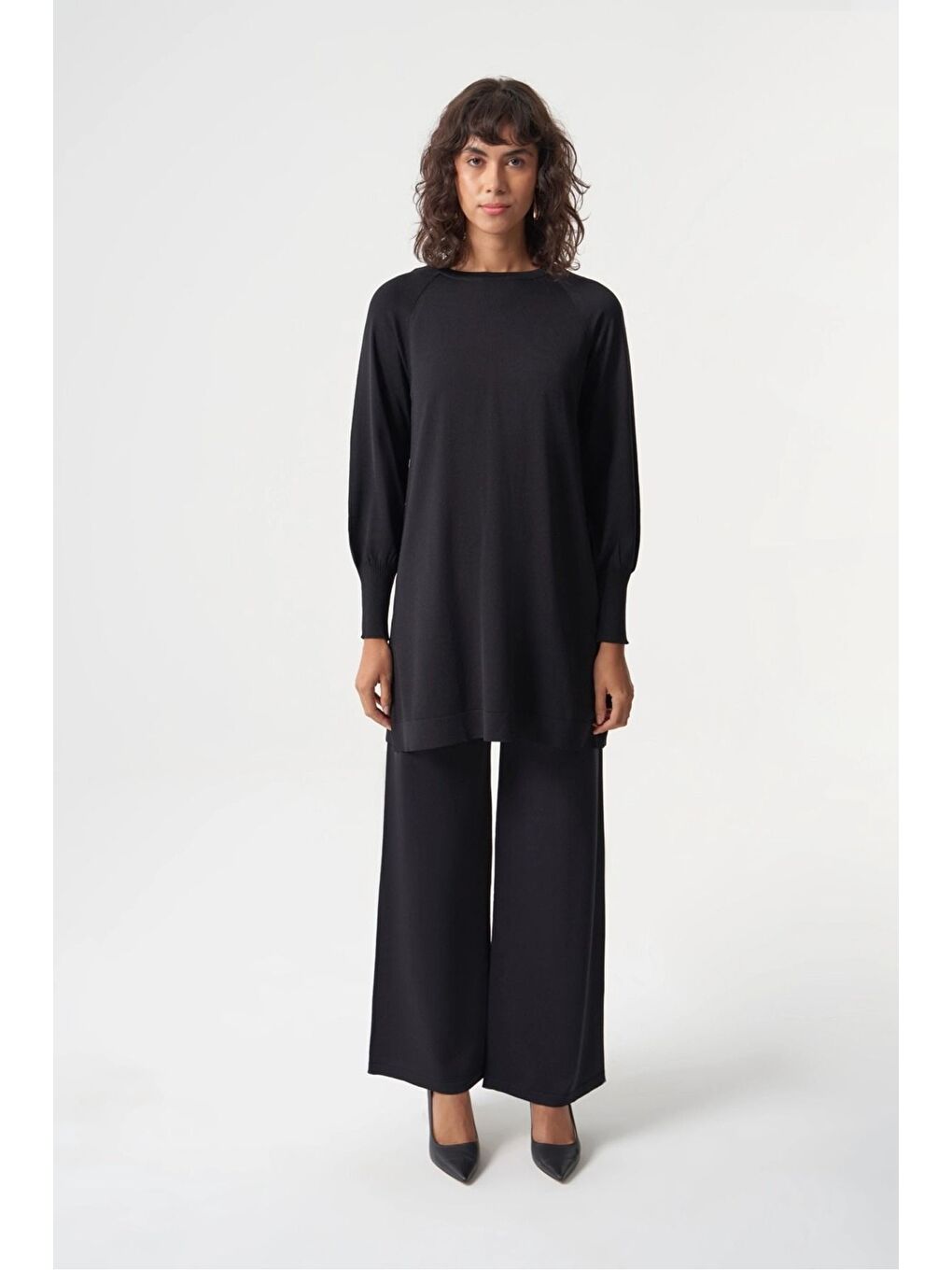 Basic Bol Paça Rayon Siyah Pantolon-1