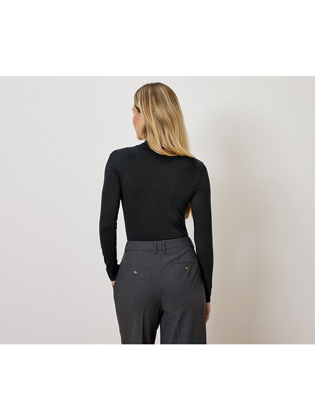 Kadın Body, Dik Yaka, Siyah-1