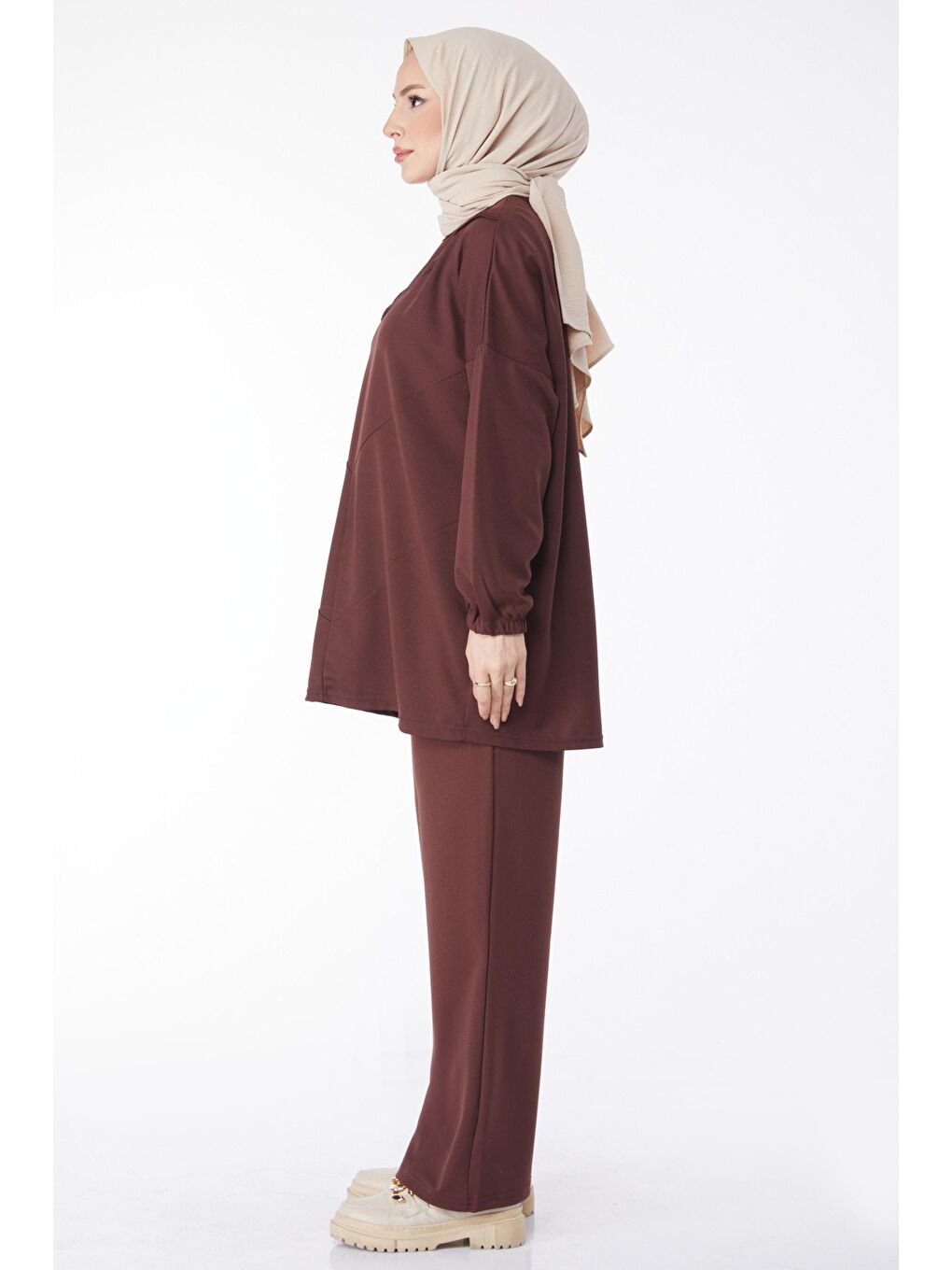 Bisiklet Yaka Kadın Kahverengi Tunik Pantolon - 13139-3