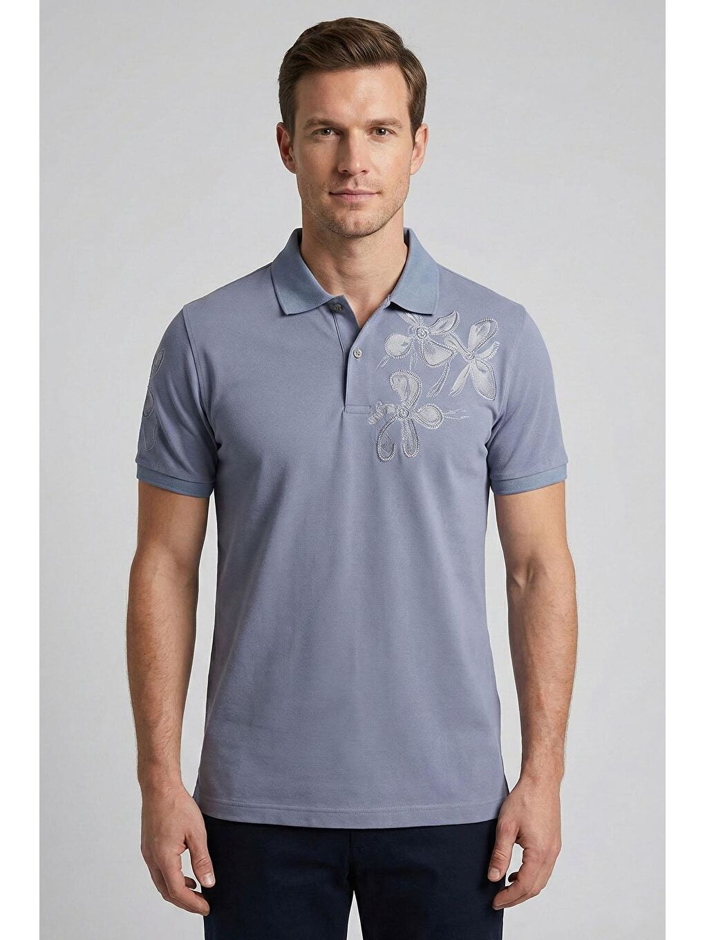 Giotelli Gri Slim Fit Pamuk Karışımlı Polo Yaka Erkek Tişört