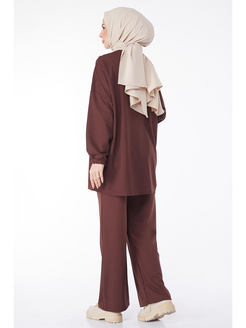 Bisiklet Yaka Kadın Kahverengi Tunik Pantolon - 13139-4