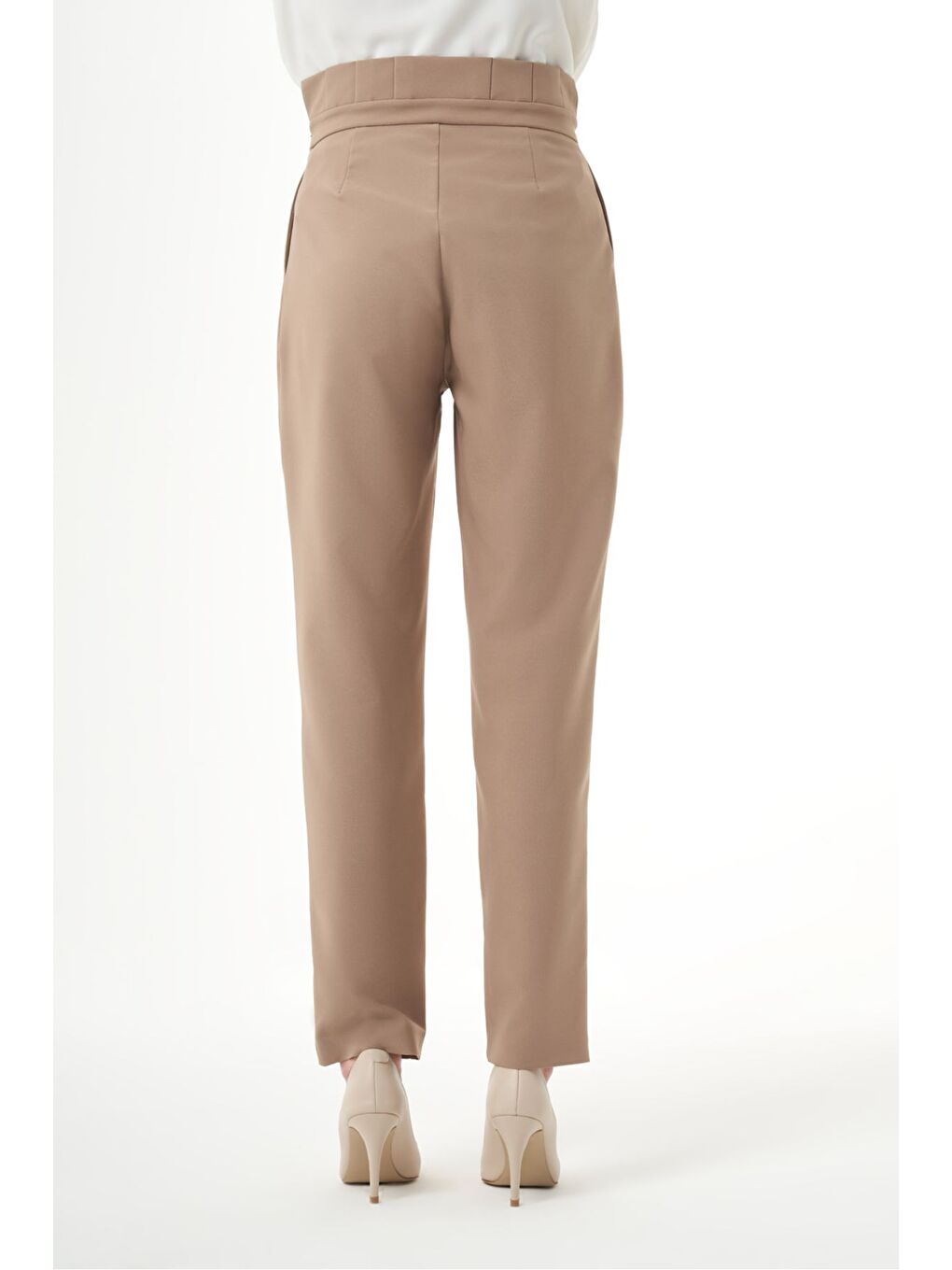 Bej Beli Pile Bağcıklı Vizon Pantolon-2