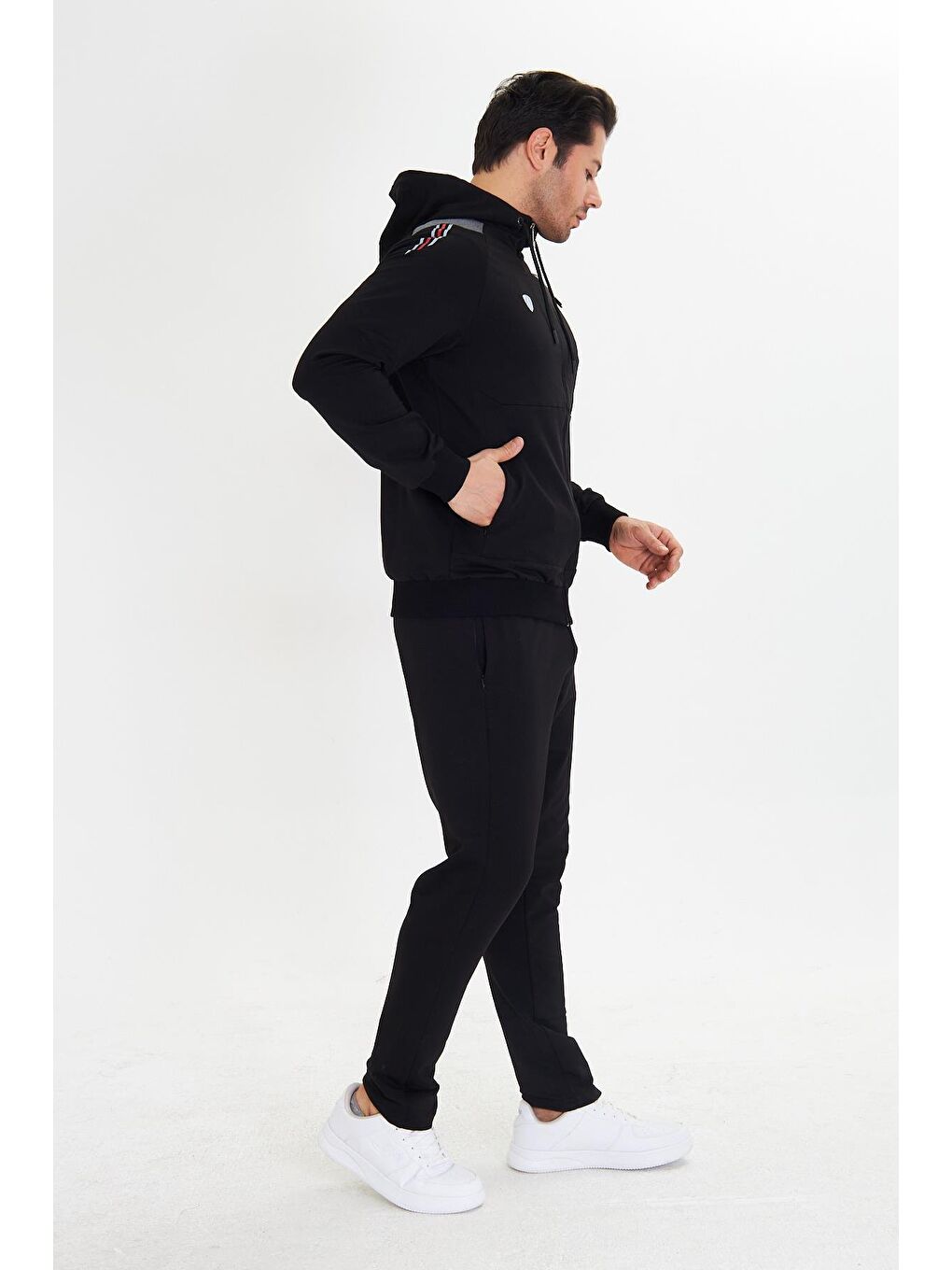 Pamuklu Kapüşonlu Erkek Eşofman Takımı Siyah 5745-S-2