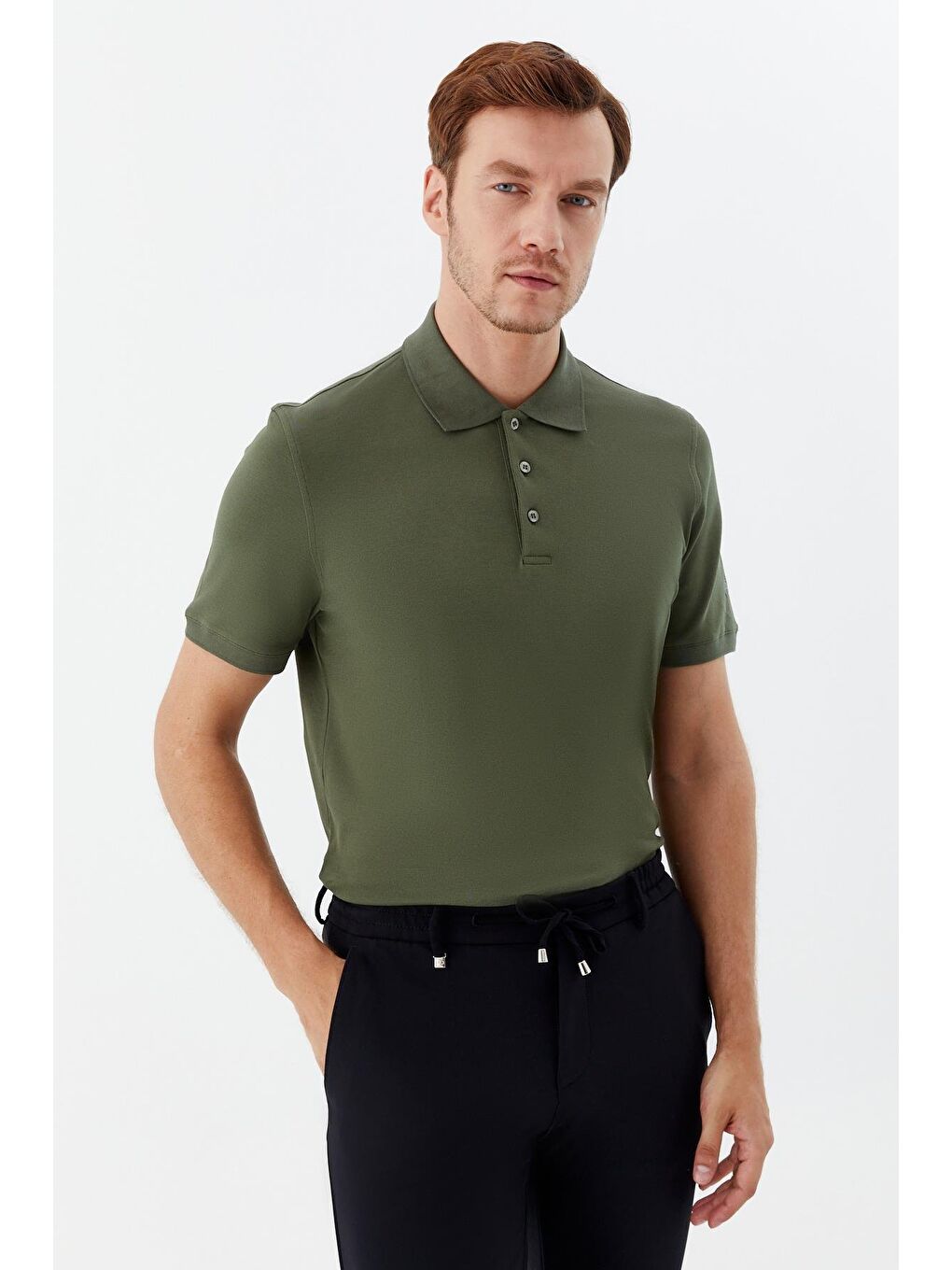 Düğmeli Polo Yaka Erkek T-Shirt Haki-5