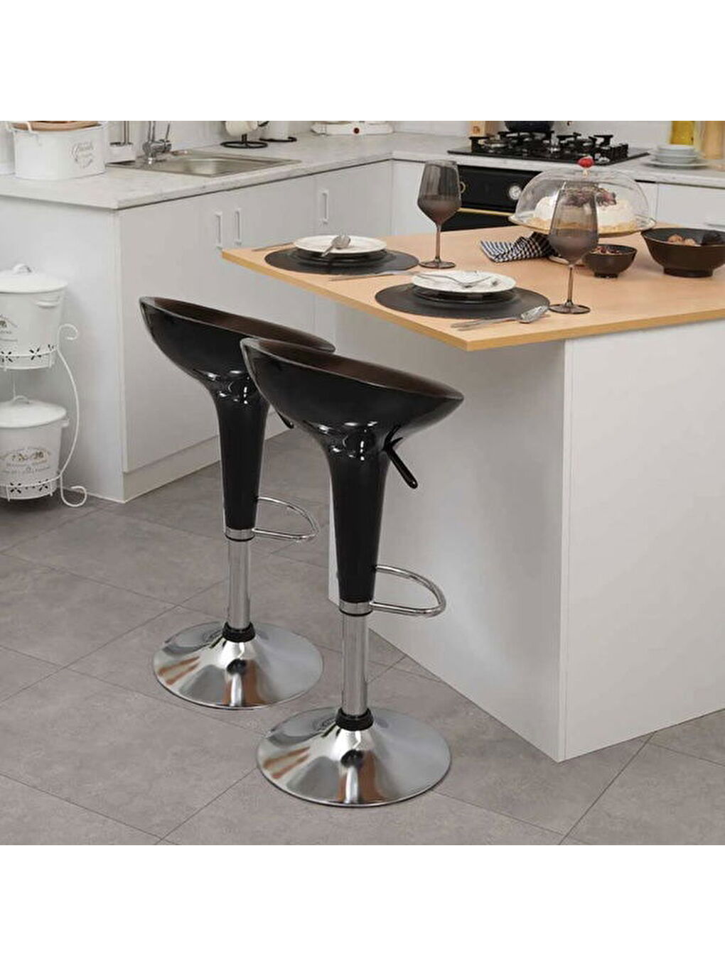 Lara 2'li Bar Sandalyesi - Siyah - 88x40x43 cm