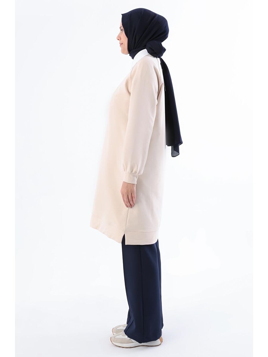 Açık Bej Mode Nakışlı Reglan Kol Tunik-2