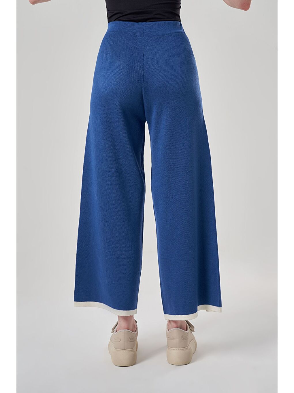 Karışık Paça Biyeli Triko Ekru Mavi Pantolon-2