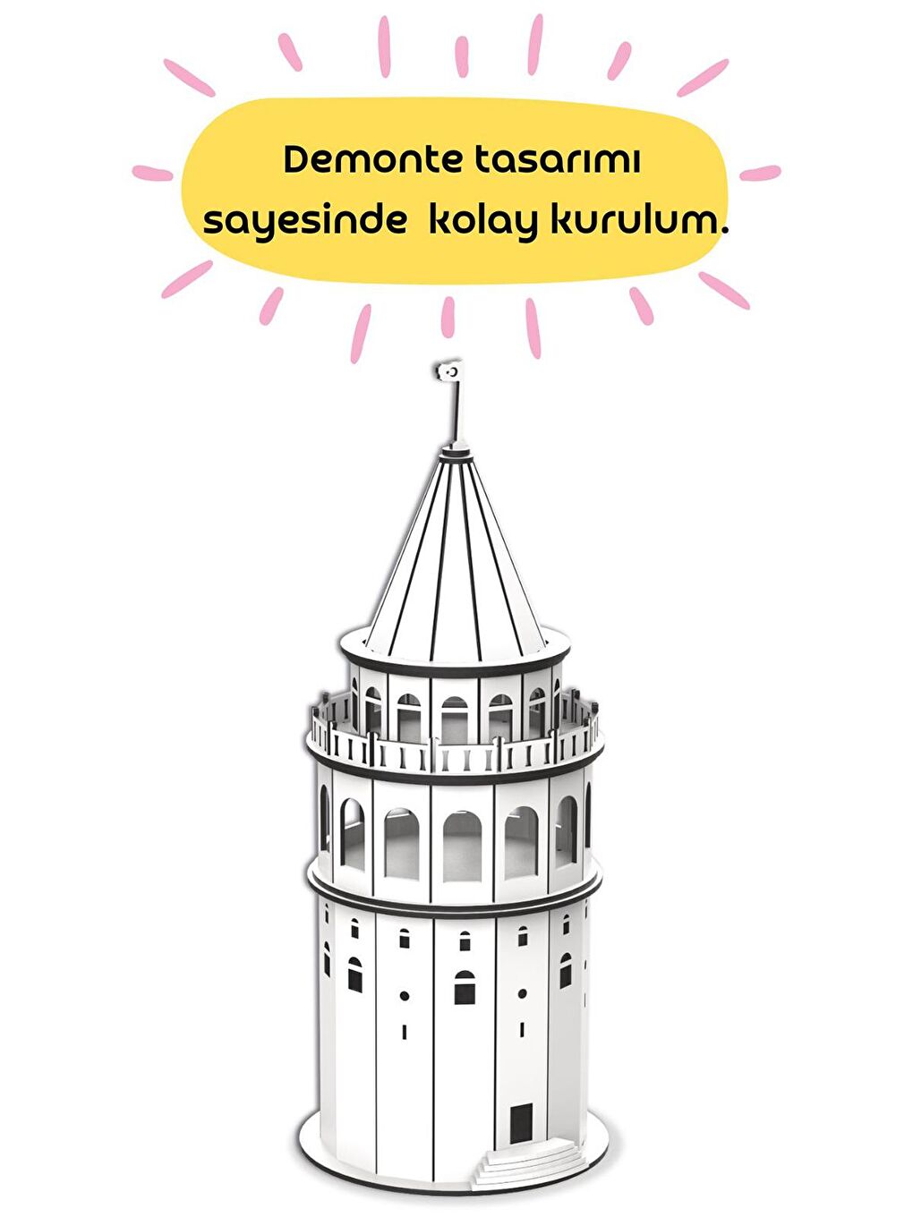 Oyuncak Galata Kulesi 3D Ahsap Puzzle - Standart Standart-5