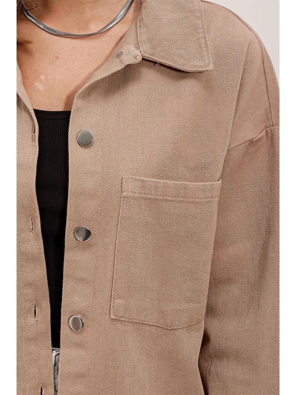 Bigdart Oversize Gabardin Gömlek Ceket - Bej