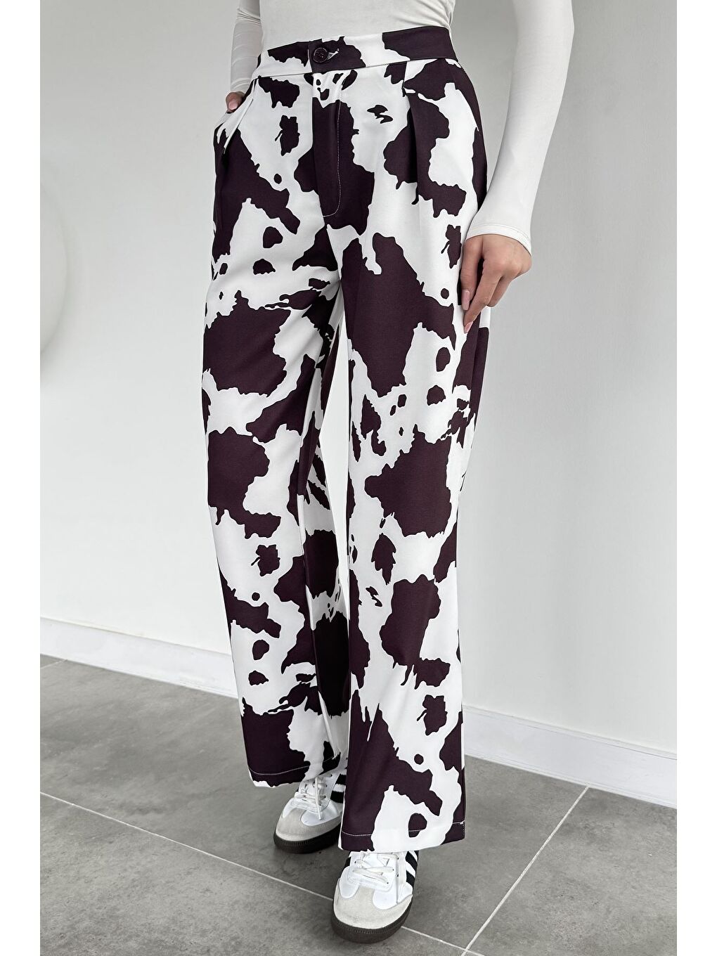 Ekru Kadın Desenli Pantolon-1