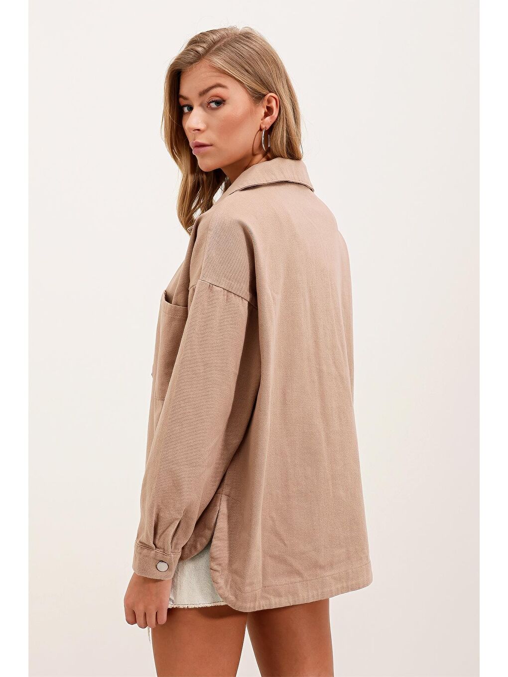Bigdart Oversize Gabardin Gömlek Ceket - Bej - 2