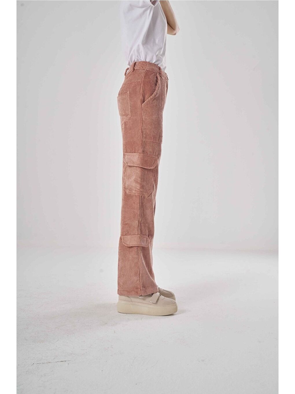 Karışık Fitilli Gül Kurusu Kadife Pantolon-1