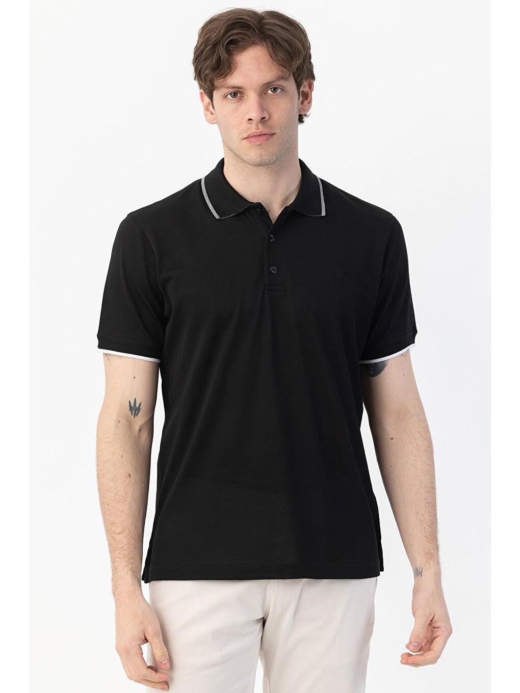 Giotelli Siyah Slim Fit %100 Pamuk Polo Yaka Tişört-3