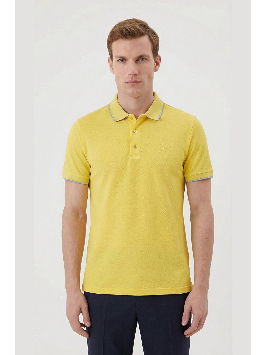 Giotelli Sarı Slim Fit %100 Pamuk Düğmeli Polo Yaka Erkek Tişört