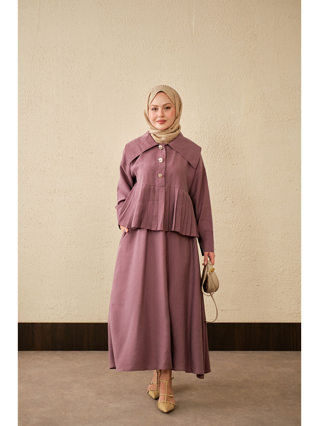 Pembe Kadın Gemici Yaka Fırfır Detay Takım Gül Kurusu-1