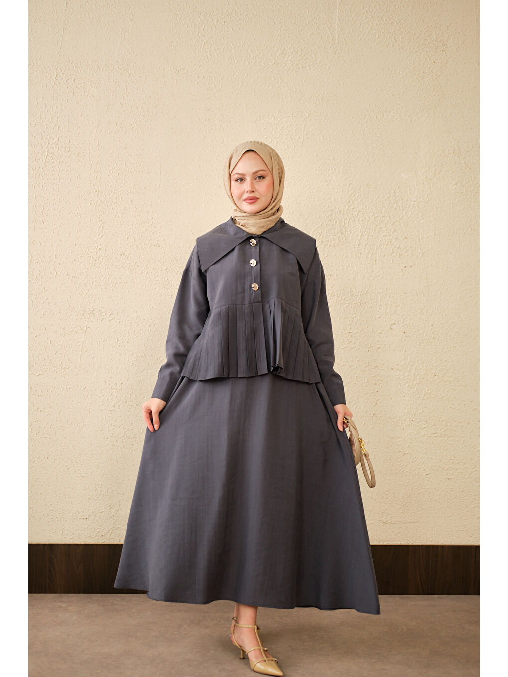 Kadın Gemici Yaka Fırfır Detay Takım Antrasit-1