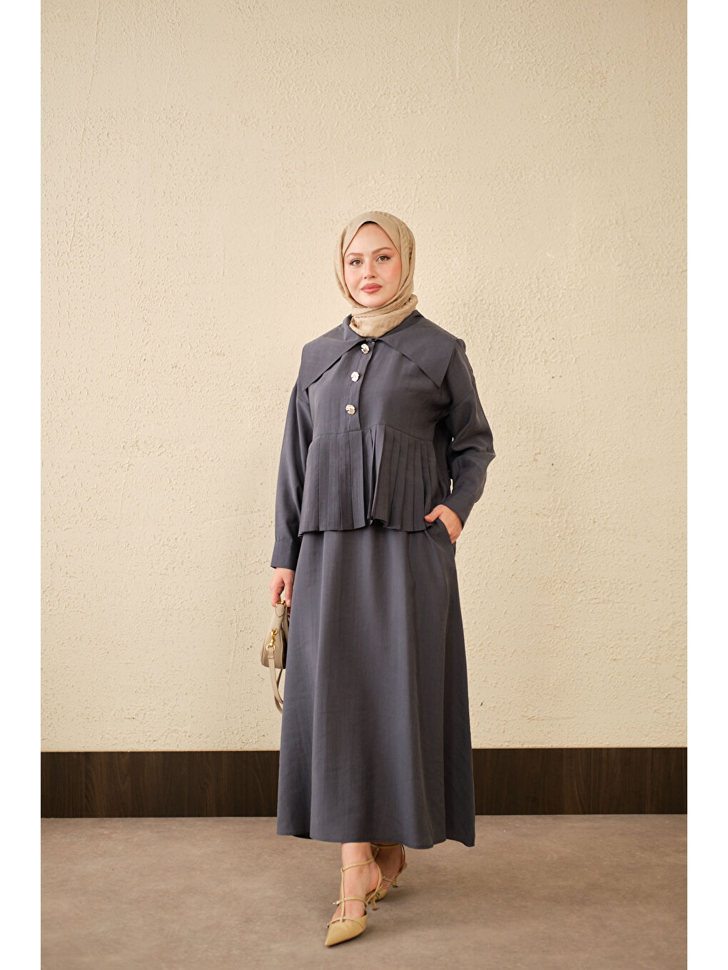 Kadın Gemici Yaka Fırfır Detay Takım Antrasit-2