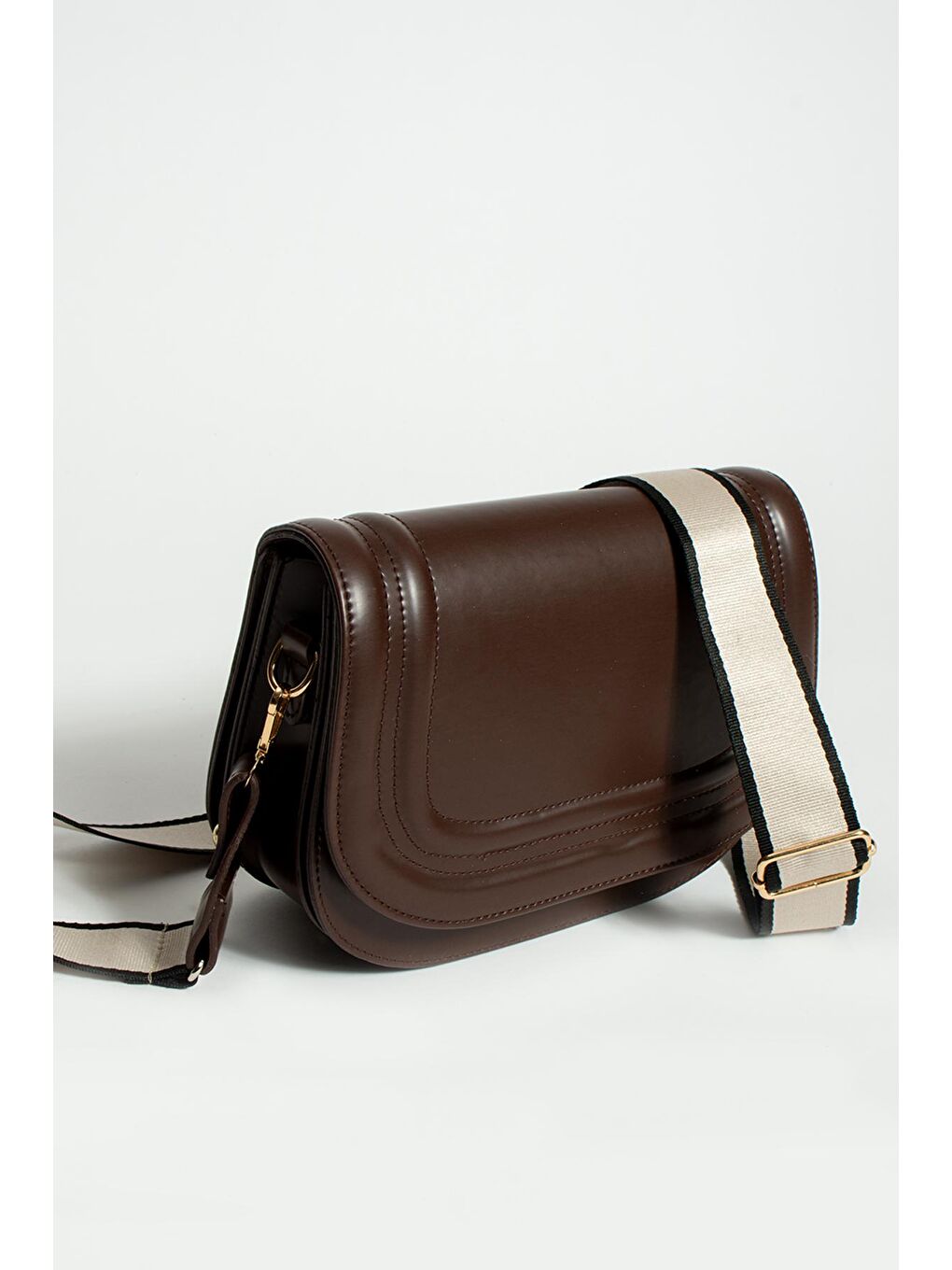 Kahverengi 5 Bölmeli Çizgili Kolon Askılı Kadın El & Omuz Çantası BAG5025-24-4