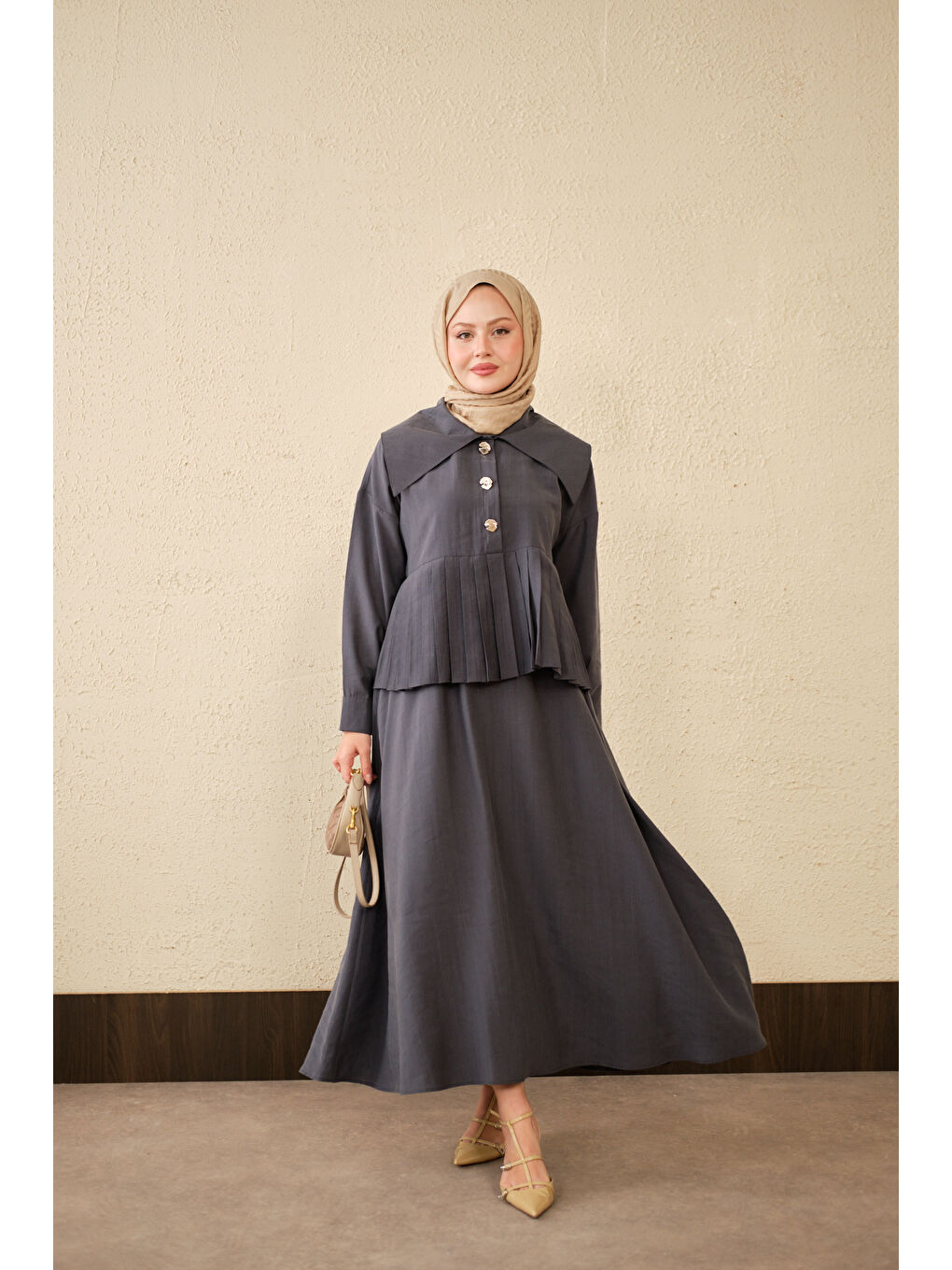 Kadın Gemici Yaka Fırfır Detay Takım Antrasit-3