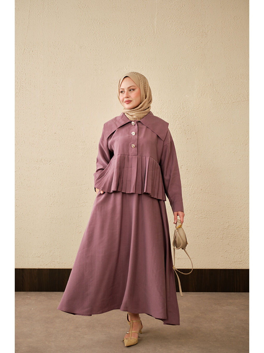 Pembe Kadın Gemici Yaka Fırfır Detay Takım Gül Kurusu-3