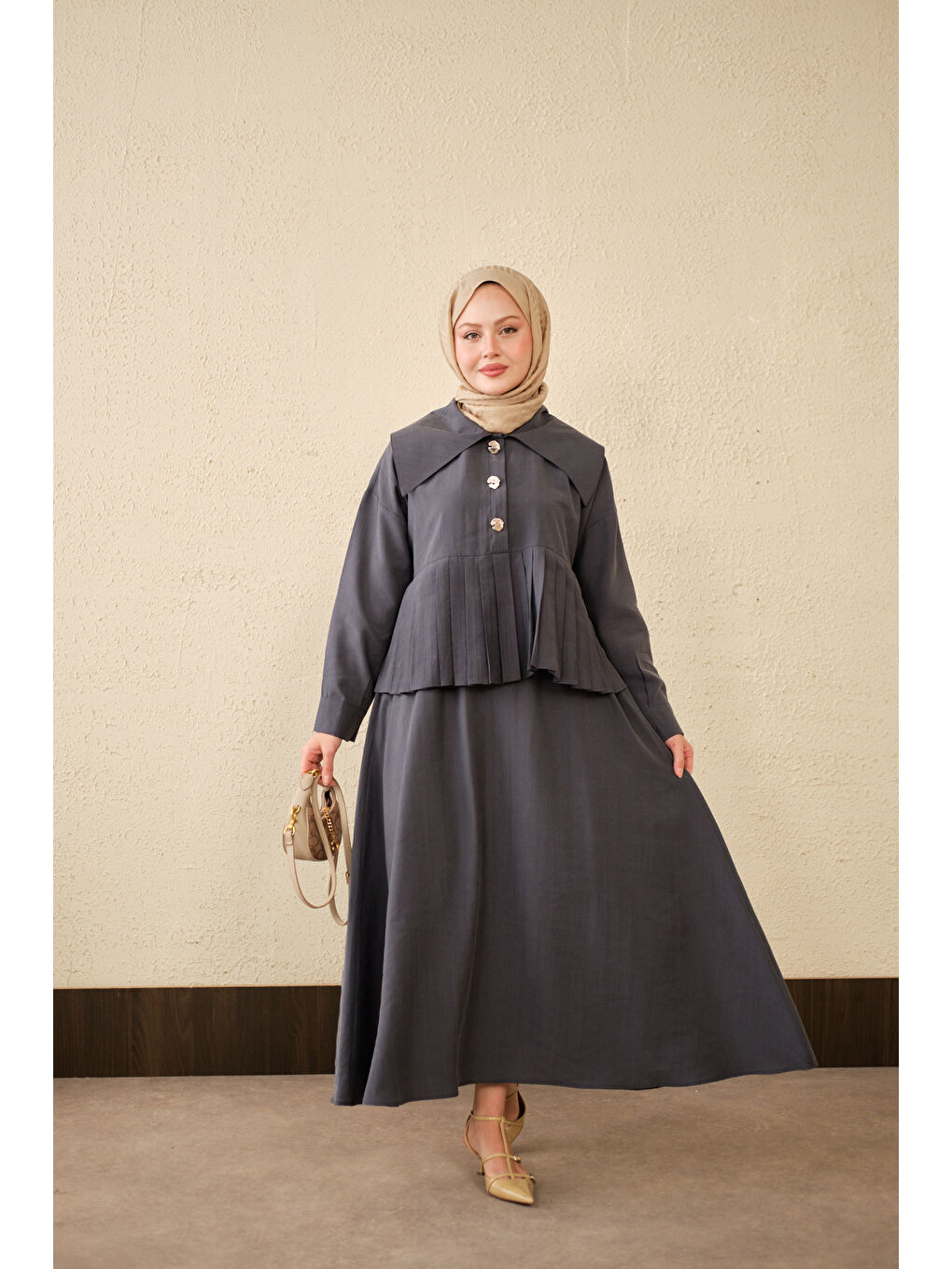 Kadın Gemici Yaka Fırfır Detay Takım Antrasit-4