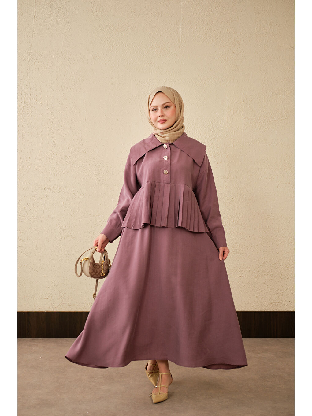 Pembe Kadın Gemici Yaka Fırfır Detay Takım Gül Kurusu-4