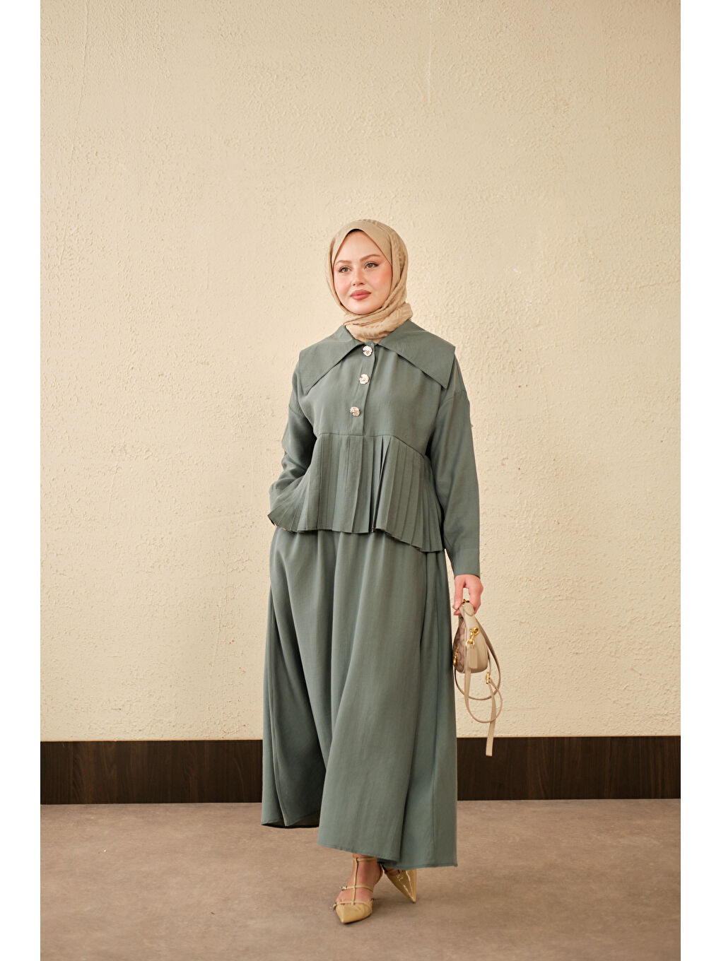 Kadın Gemici Yaka Fırfır Detay Takım Mint Yeşil-1