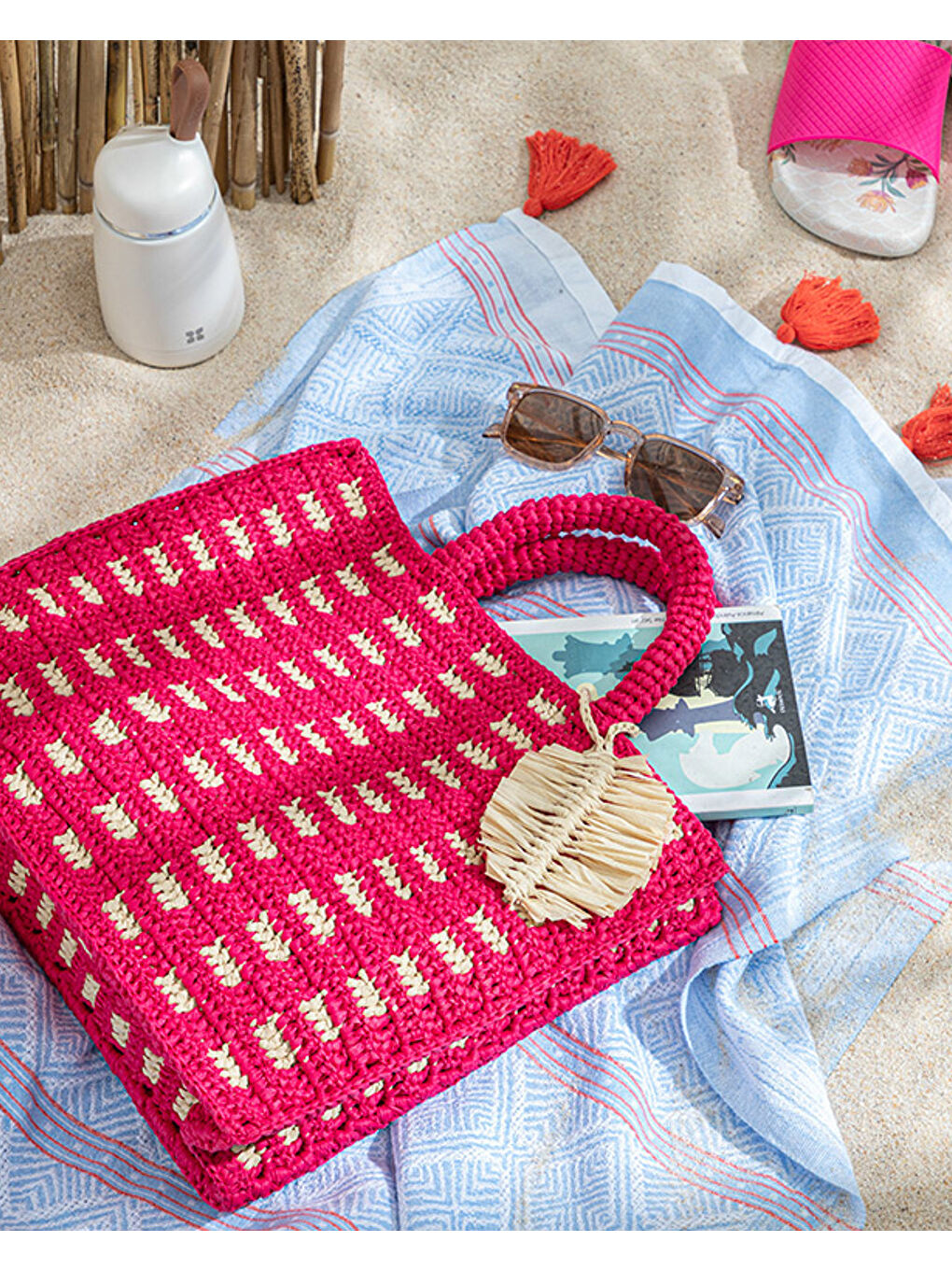 Mirena Hasır Plaj Çantası Pembe-1