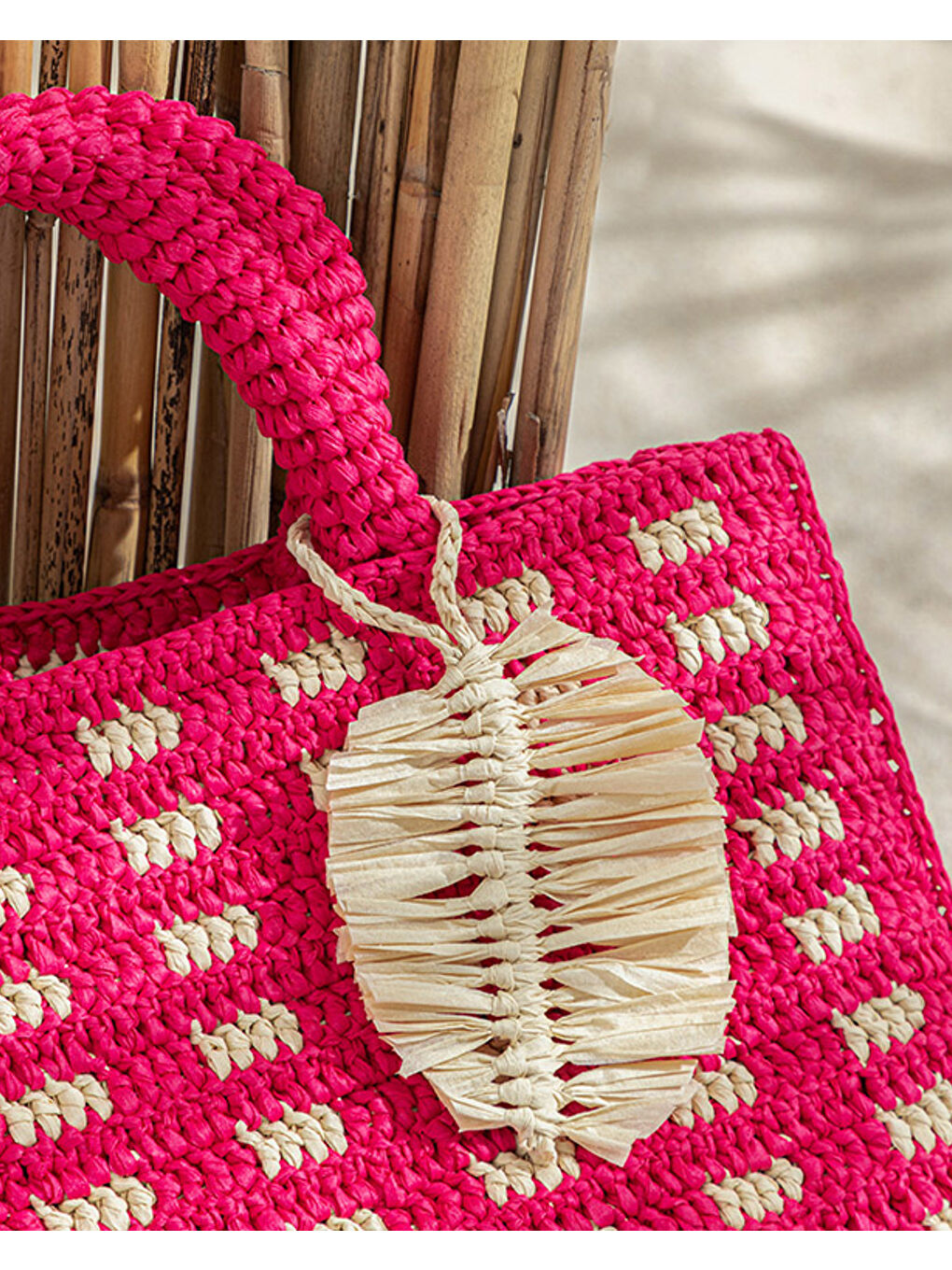 Mirena Hasır Plaj Çantası Pembe-2