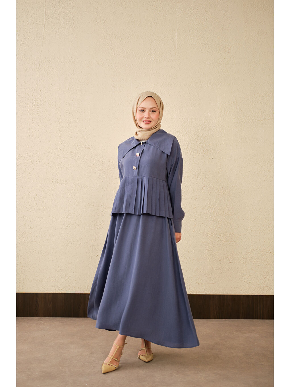 Kadın Gemici Yaka Fırfır Detay Takım İndigo Mavi