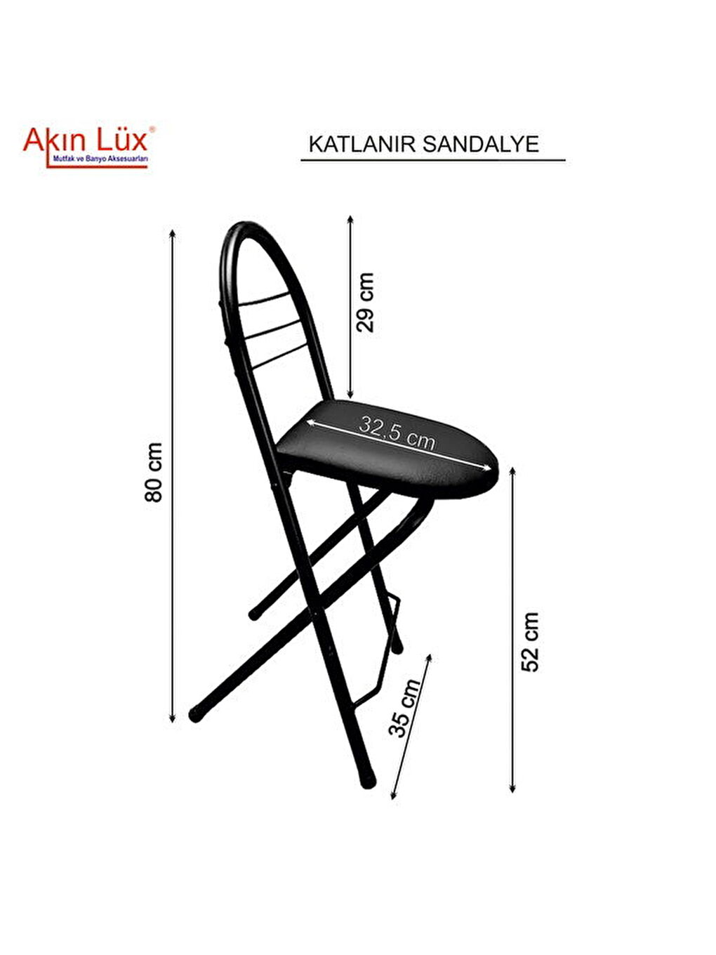 Döşemeli Katlanır Sandalye - Siyah - 79x44x35 cm-4