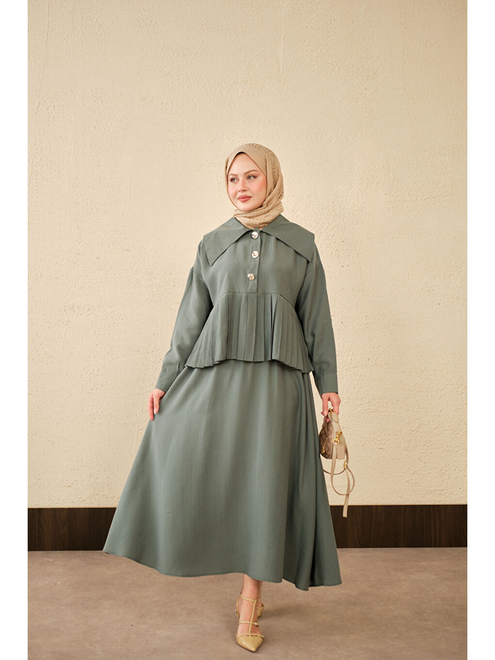 Kadın Gemici Yaka Fırfır Detay Takım Mint Yeşil-3