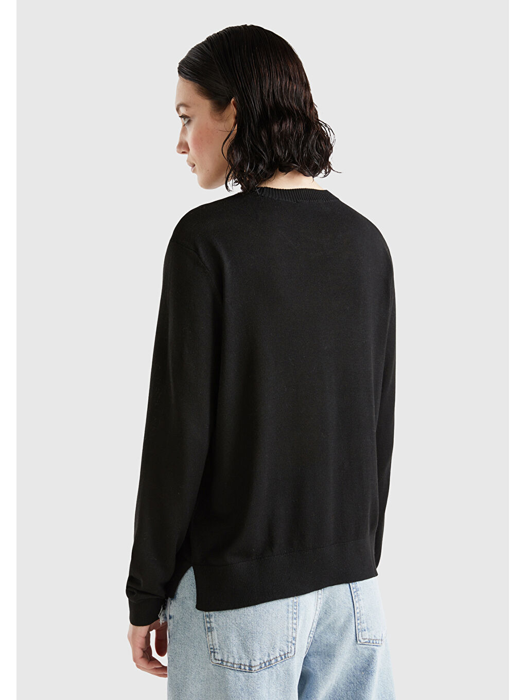 Kadın Siyah Kaşmir Karışımlı İnce Kazak-2