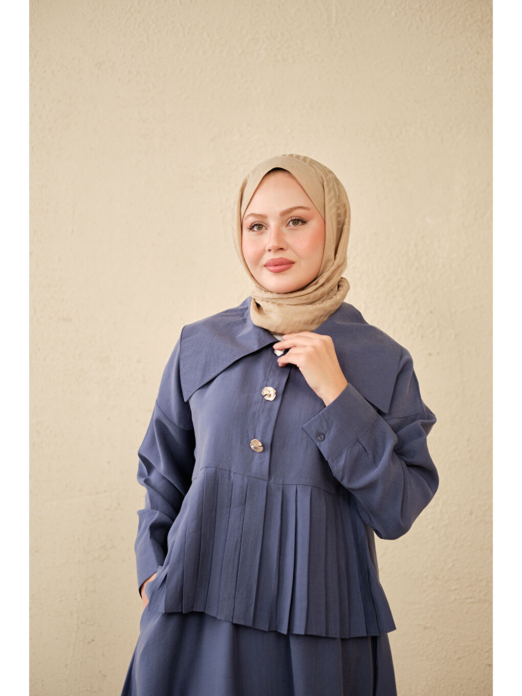 Kadın Gemici Yaka Fırfır Detay Takım İndigo Mavi-2