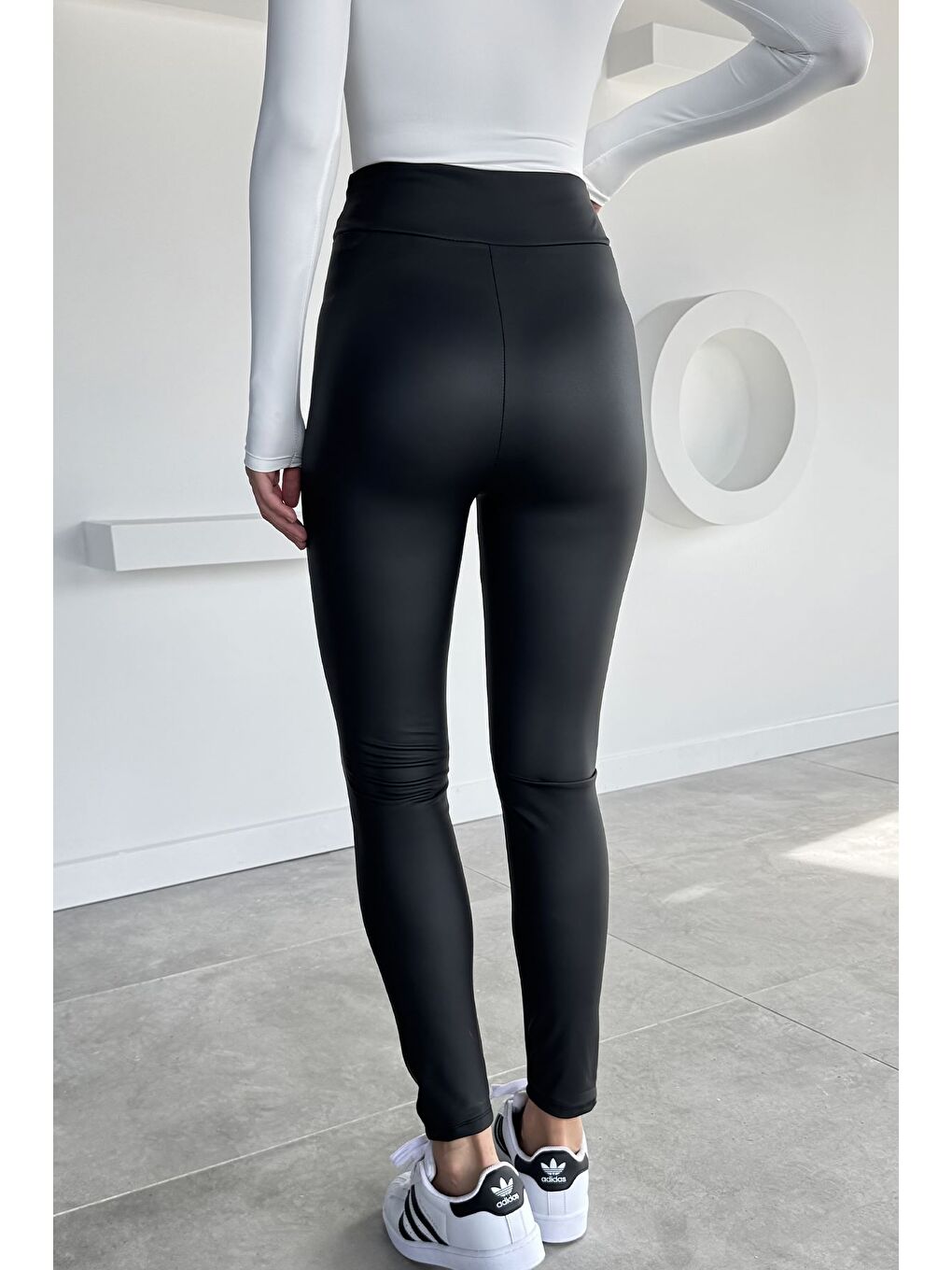 Siyah Kadın Şardonlu Deri Tayt-3