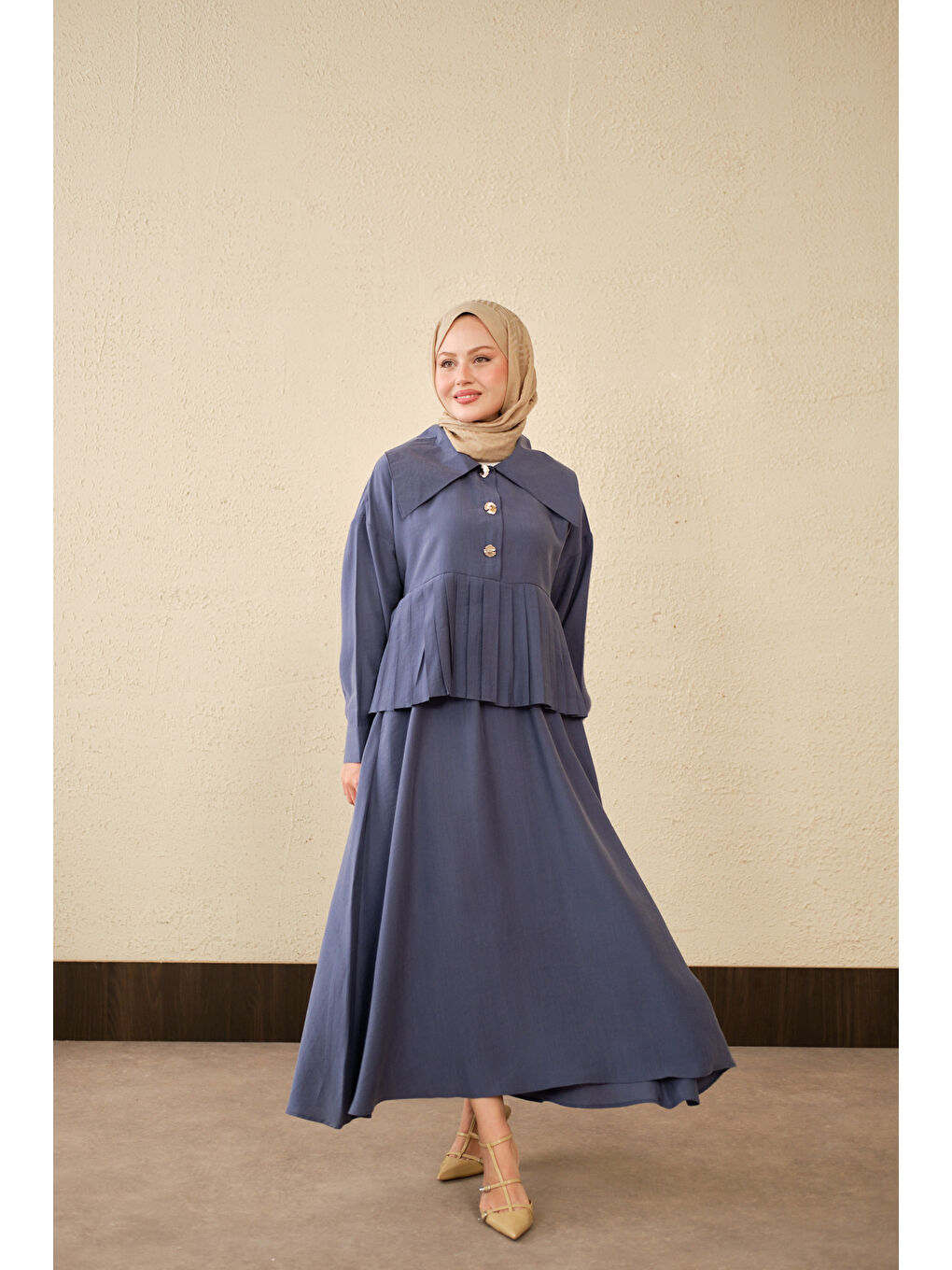 Kadın Gemici Yaka Fırfır Detay Takım İndigo Mavi-3