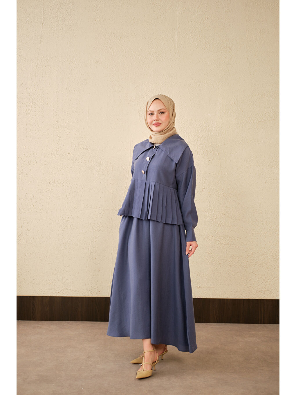 Kadın Gemici Yaka Fırfır Detay Takım İndigo Mavi-4