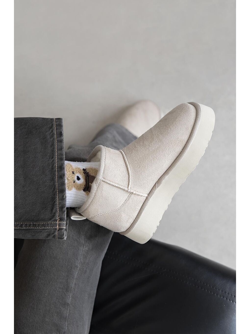 Salvador  Kadın  İçi Tüylü Kalın Taban  Süet Yarım  Bot Bej-1