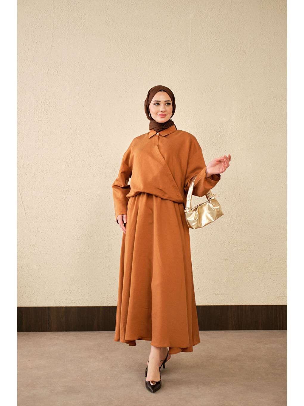 Kahverengi Kadın Breeze Gömlekli Elbise Kiremit-1