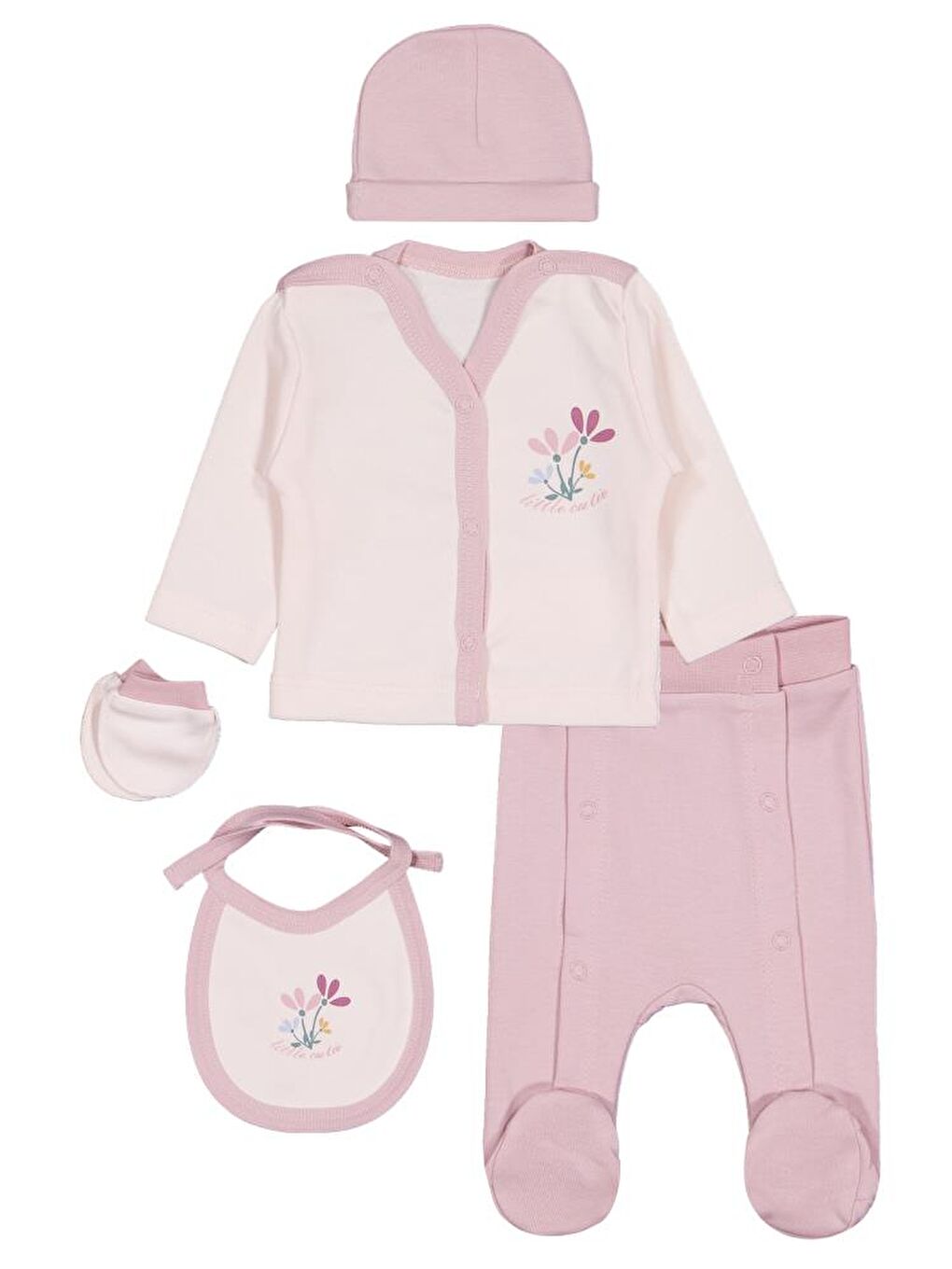 Bej Baby Çıtır Çiçek Emprime Zıbın Takımları - Fil Dişi Prematüre