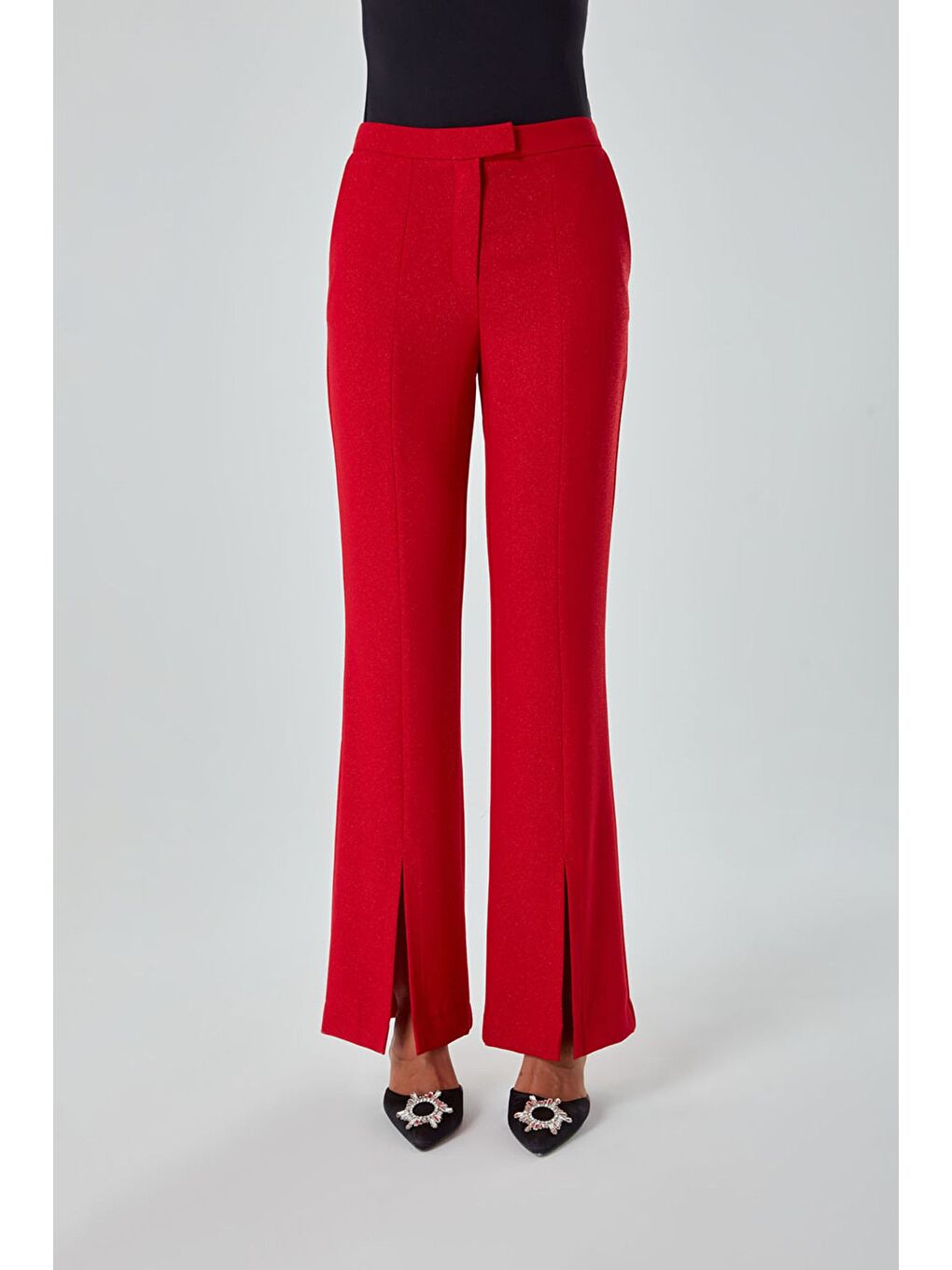 Sim Baskılı Kırmızı Dokuma Pantolon