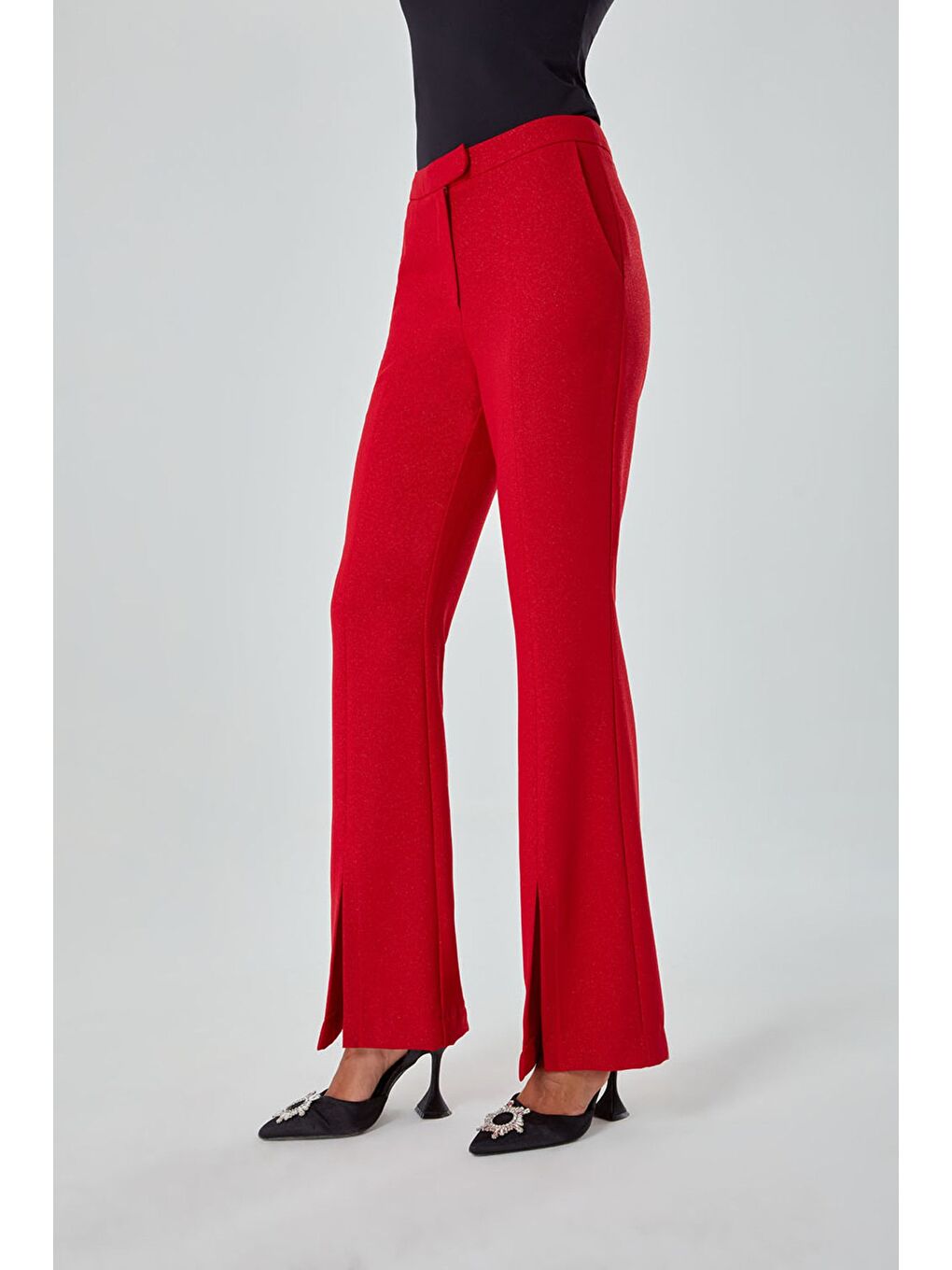 Sim Baskılı Kırmızı Dokuma Pantolon-2